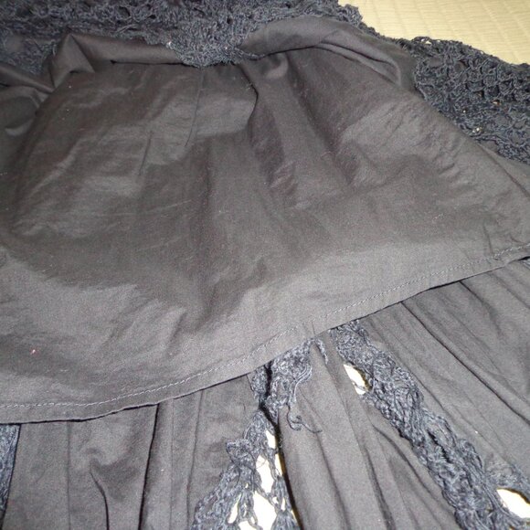 Karen Kane Boho Peasant Crocheted Maxi Skirt M Black Elastic Waist - Picture 9 of 14